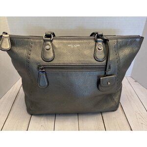 Henri Bendel Silver Leather Soft Studded Double Handles Tote 16.5x9x6” EUC*